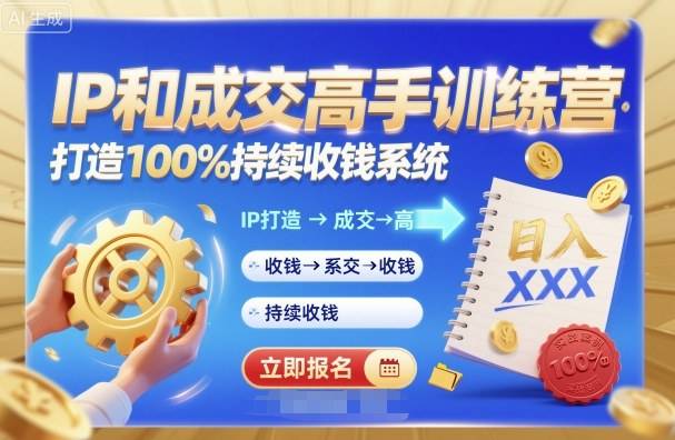 带你成为IP和成交高手的训练营，打造100%持续收钱系统-云推网创项目库