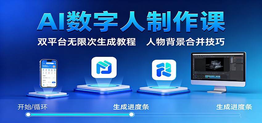 AI数字人制作课:双平台无限次生成教程,人物背景合并技巧-云推网创项目库