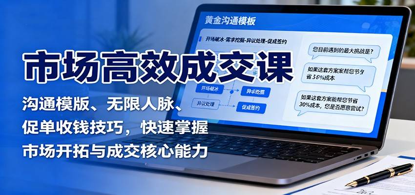 市场高效成交课：沟通模版、无限人脉、促单收钱技巧，快速掌握市场开拓与成交核心能力-云推网创项目库