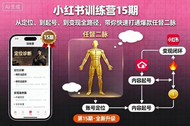 小红书训练营15期，从定位、到起号、到变现全路径，带你快速打通爆款任督二脉-云推网创项目库