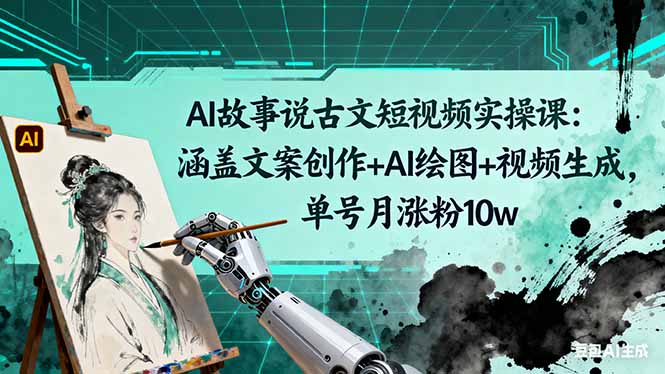 AI故事说古文短视频实操课：涵盖文案创作+AI绘图+视频生成，单号月涨粉10w-云推网创项目库