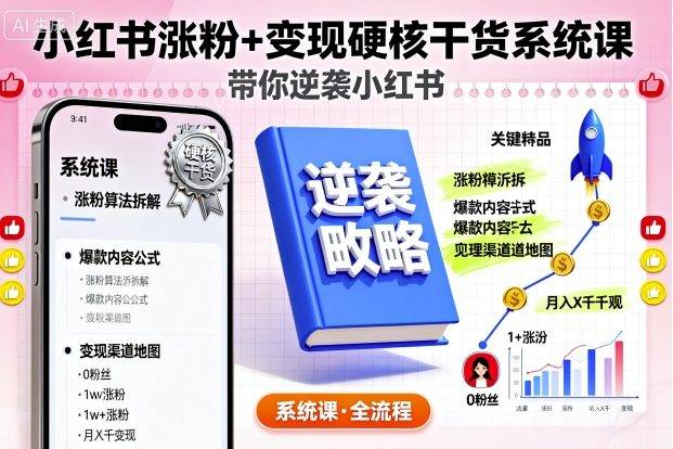 小红书涨粉+变现硬核干货系统课，带你逆袭小红书-云推网创项目库