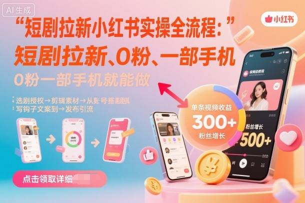 短剧拉新小红书实操全流程，0粉一部手机就可以做，详细教程-云推网创项目库