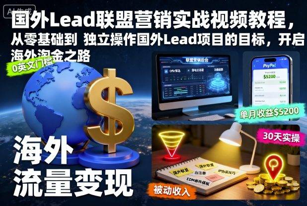 国外Lead联盟营销实战视频教程,从零基础到独立操作国外Lead项目的目标,开启海外淘金之路-云推网创项目库