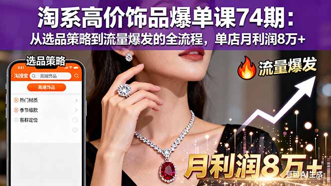 淘系高价饰品爆单课74期：从选品策略到流量爆发的全流程，单店月利润8万+-云推网创项目库
