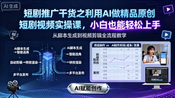 短剧推广干货之利用AI做精品原创短剧视频实操课，小白也能轻松上手-云推网创项目库
