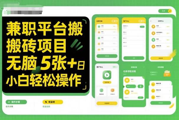 兼职平台搬砖项目无脑操作日入5张＋小白轻松操作-云推网创项目库