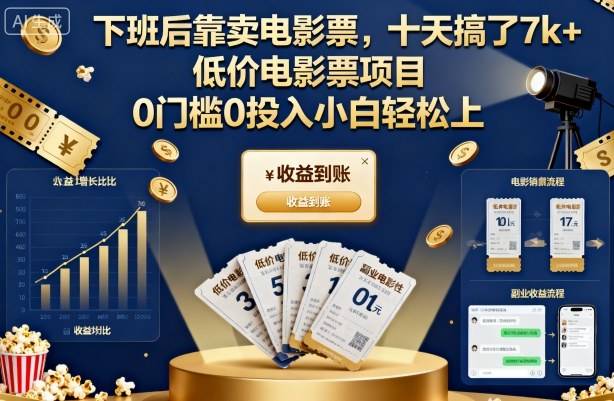 下班后靠卖电影票，十天搞了7k+，低价电影票项目，0门槛0投入小白轻松上手【揭秘】-云推网创项目库