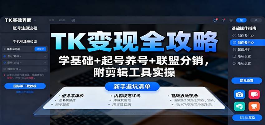 TK变现全攻略：学基础+起号养号+联盟分销，附剪辑工具实操-云推网创项目库
