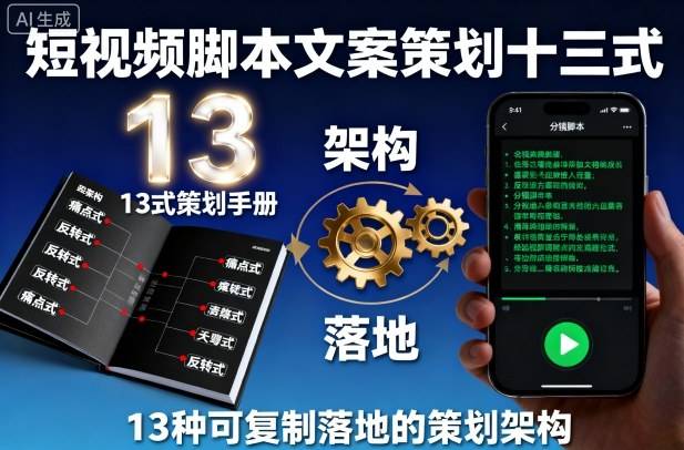 短视频脚本文案策划十三式，13种可复制落地的策划架构-云推网创项目库