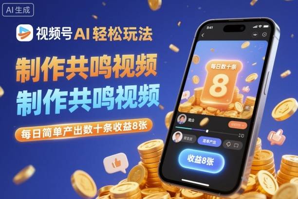 视频号AI轻松玩法,制作共鸣视频,每日简单产出数十条收益8张-云推网创项目库