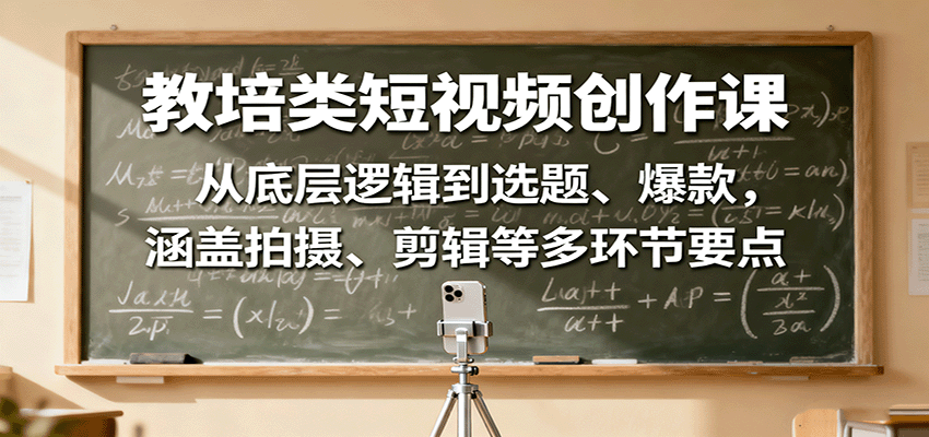 教培类短视频创作课：从底层逻辑到选题、爆款，涵盖拍摄、剪辑等多环节要点-云推网创项目库
