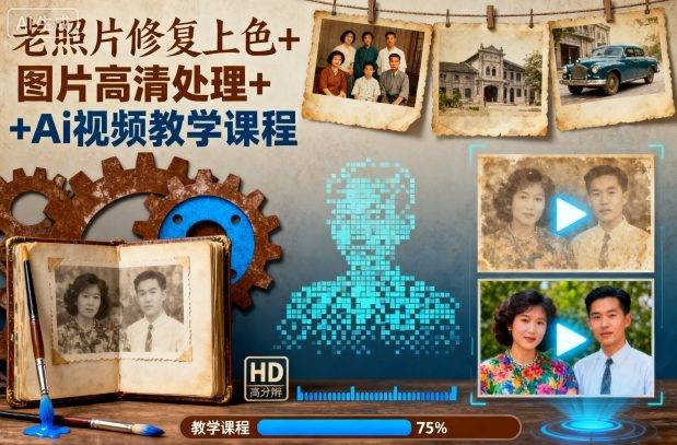 老照片修复上色+图片高清处理+Ai视频教学课程-云推网创项目库