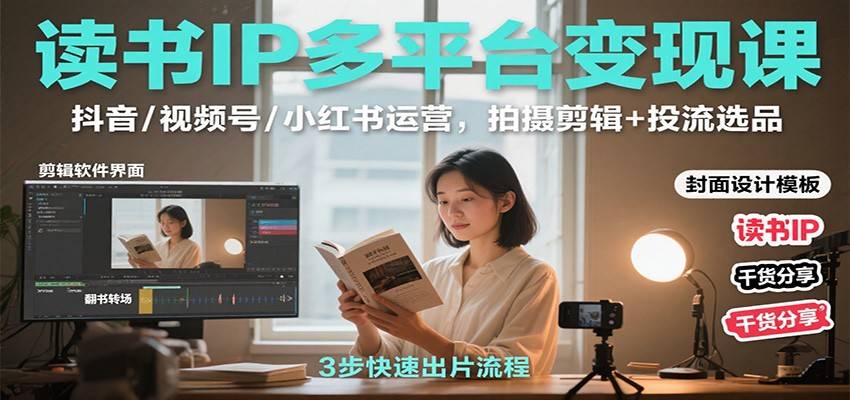 读书IP多平台变现课：抖音/视频号/小红书运营，拍摄剪辑+投流选品-云推网创项目库