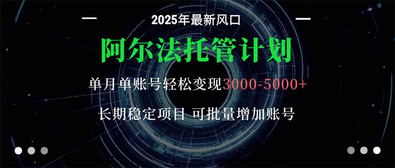 阿尔法托管计划 单账号月入3000-5000，长期稳定项目，新手小白轻松上手。-云推网创项目库