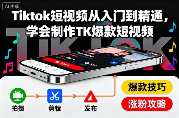 Tiktok短视频从入门到精通，学会制作TK爆款短视频-云推网创项目库