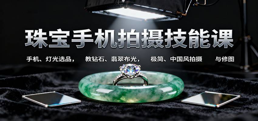 珠宝手机拍摄技能课:手机、 灯光选品,教钻石、翡翠布光,极简、中国风拍摄与修图-云推网创项目库