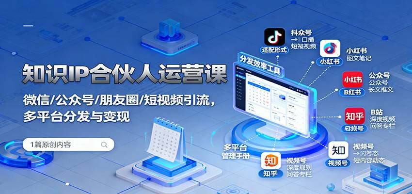 知识IP合伙人运营课：微信/公众号/朋友圈/短视频引流，多平台分发与变现-云推网创项目库