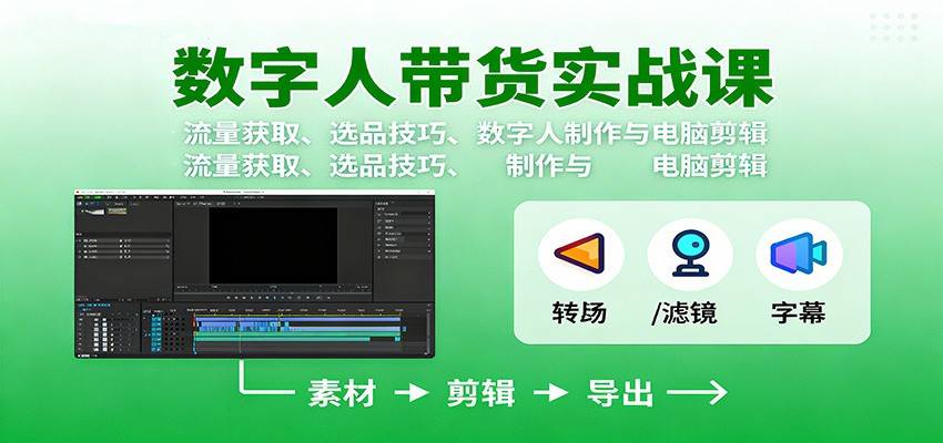 数字人变现实战课:流量获取、选品技巧、数字人制作与电脑剪辑-云推网创项目库