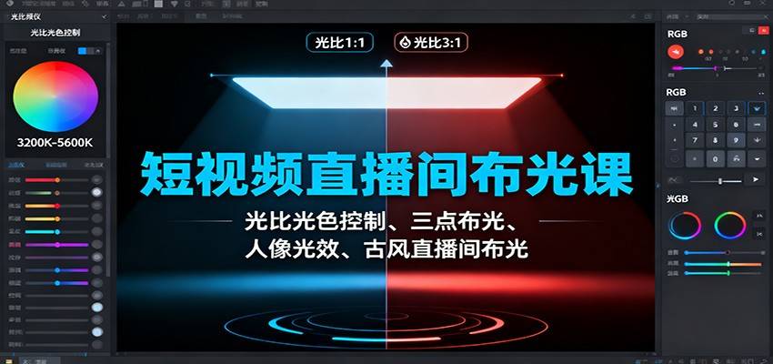 短视频直播间布光课:光比光色控制、三点布光、人像光效、古风直播间布光-云推网创项目库