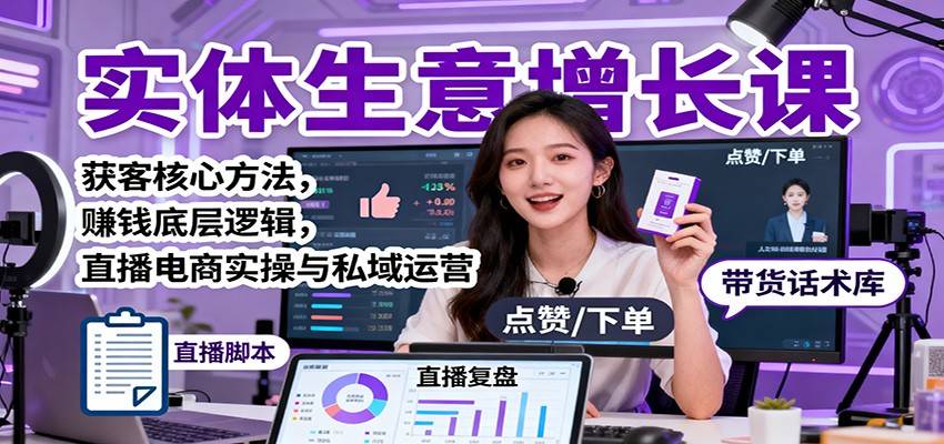 实体生意增长课:获客核心方法,赚钱底层逻辑,直播电商实操与私域运营-云推网创项目库