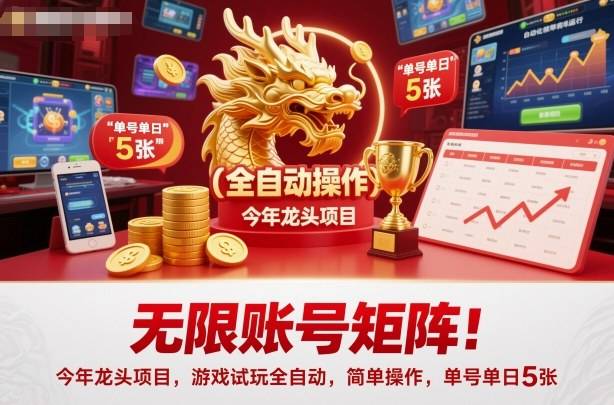 无限账号矩阵!今年龙头项目,游戏试玩全自动,简单操作,单号单日5张【揭秘】-云推网创项目库