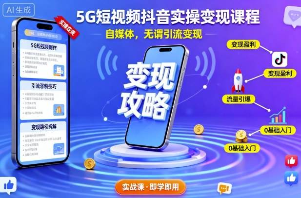5G短视频抖音实操变现课程，自媒体，无谓引流变现-云推网创项目库