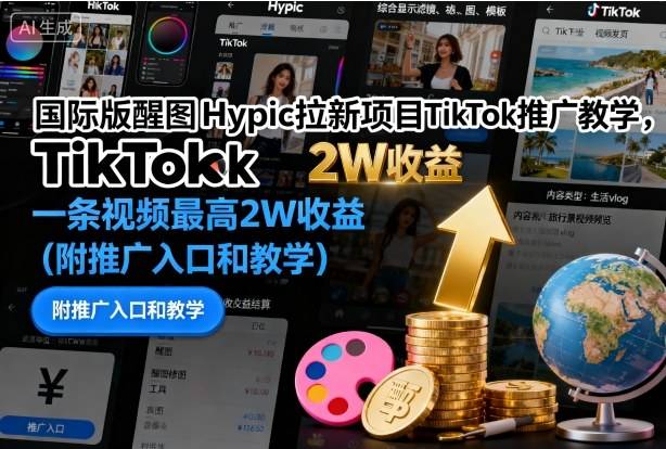 国际版醒图Hypic拉新项目TikTok推广教学，一条视频最高2W收益(附推广入口和教学)-云推网创项目库