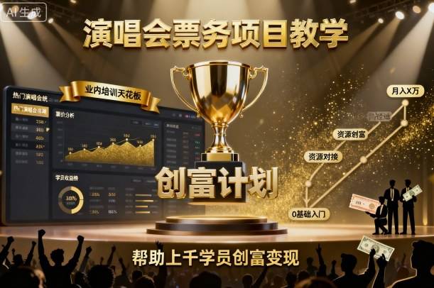 演唱会票务项目教学，业内培训天花板，帮助上千学员创富变现-云推网创项目库