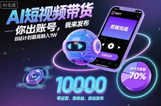 AI短视频带货，你出账号，我来发布，B站计划最高躺入1W【揭秘】-云推网创项目库