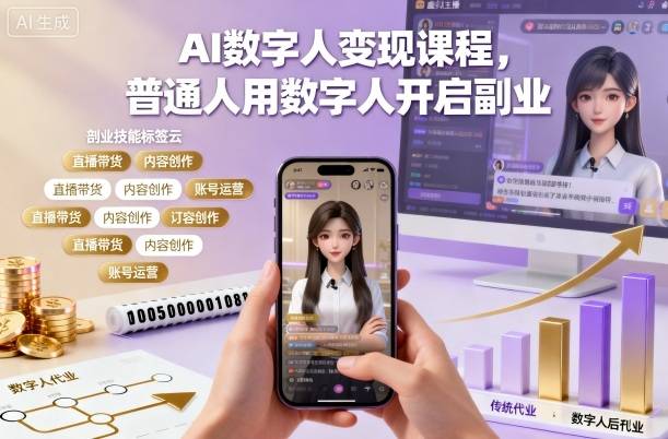 AI数字人变现课程，普通人用数字人开启副业-云推网创项目库