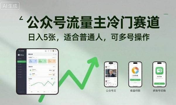 公众号流量主冷门赛道，日入5张，适合普通人，可多号操作-云推网创项目库
