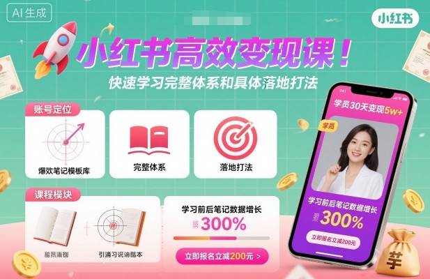 小红书高效变现课，快速学习小红书完整体系和具体落地打法-云推网创项目库