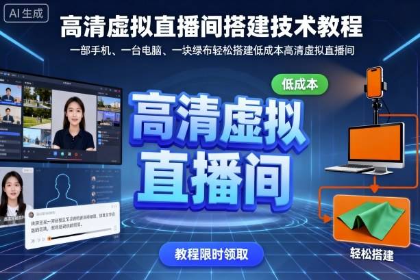 高清虚拟直播间搭建技术教程，一部手机、一台电脑、一块绿布轻松搭建低成本高清虚拟直播间-云推网创项目库