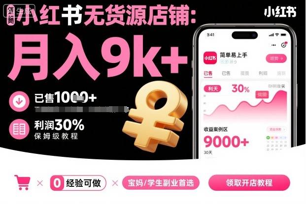 小红书无货源店铺项目，简单易上手，月入9k+，保姆级教程-云推网创项目库