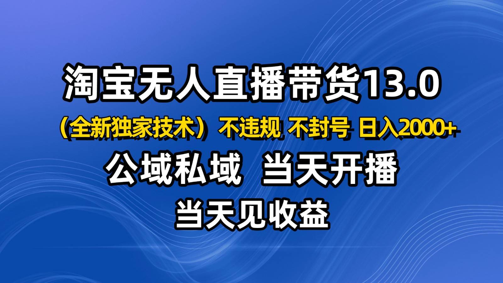 淘宝无人直播13.0,公域私域技术,不封号,不违规 布局下半年旺季赛道,日入2000+-云推网创项目库