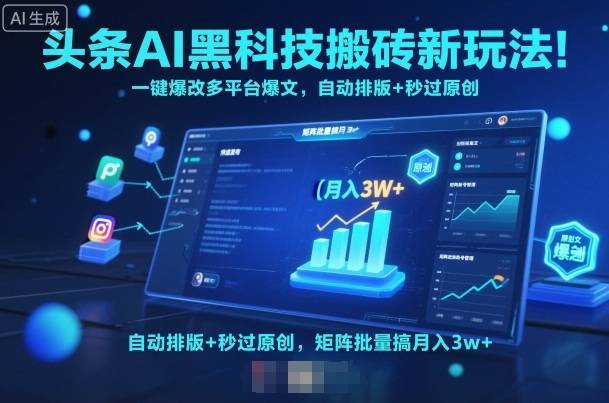 头条AI黑科技搬砖新玩法！一键爆改多平台爆文，自动排版+秒过原创，矩阵批量搞月入3w+【揭秘】-云推网创项目库
