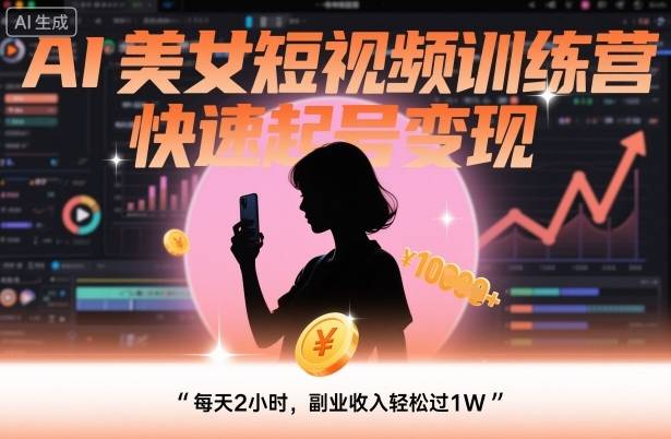 AI美女短视频训练营，快速起号变现，每天2小时，副业收入轻松过1W-云推网创项目库