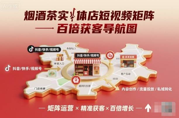 烟酒茶实体店短视频矩阵百倍获客导航图-云推网创项目库