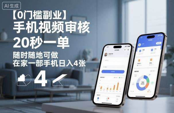【0门槛副业】手机视频审核，20秒一单，随时随地可做，在家一部手机日入4张【揭秘】-云推网创项目库