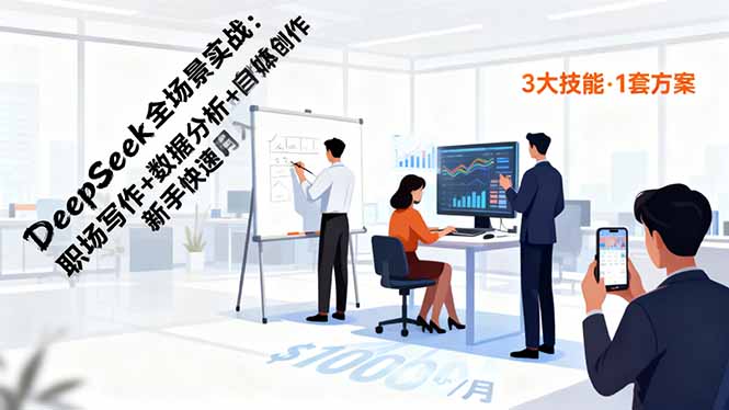 DeepSeek全场景实战:职场写作+数据分析+自媒体创作,新手快速月入过万-云推网创项目库