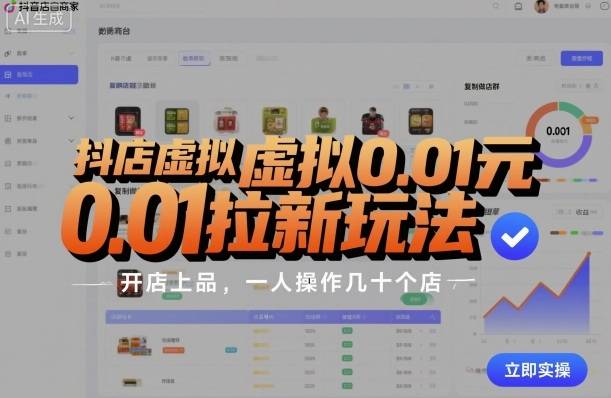 抖店虚拟0.01元拉新玩法，复制做店群，开店上品，一人操作几十个店-云推网创项目库