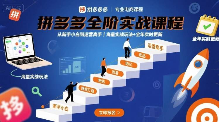 拼多多全阶实战课程,从新手小白到运营高手,海量实战玩法+全年实时更新【2025年10月更新】-云推网创项目库