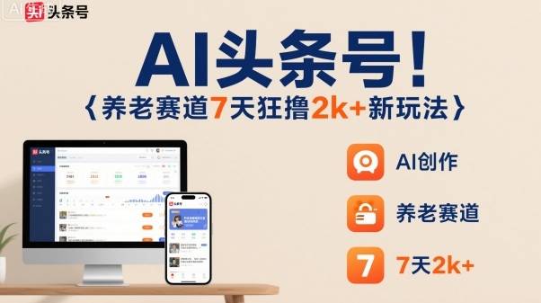 AI头条号，7天狂撸2k+，做养老赛道，新风口新玩法-云推网创项目库