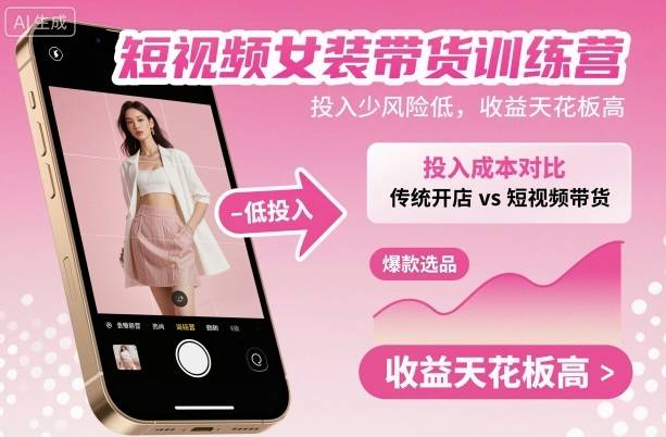 短视频女装带货训练营，投入少风险低，收益天花板高-云推网创项目库