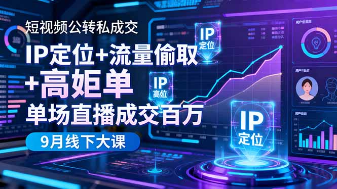 短视频公转私成交9月线下大课,IP定位+流量偷取+高客单,单场直播成交百万-云推网创项目库
