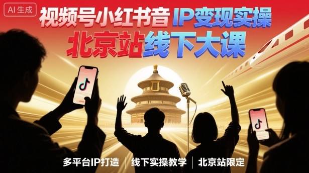 视频号小红书抖音IP变现实操北京站线下大课，40+行业短视频高变现姿势，100+IP高变现实操技术-云推网创项目库