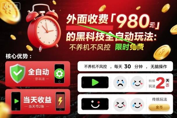 外面收费980的黑科技全自动玩法，不养机不风控，每天30分钟，无脑操作，当天收益2张【揭秘】-云推网创项目库