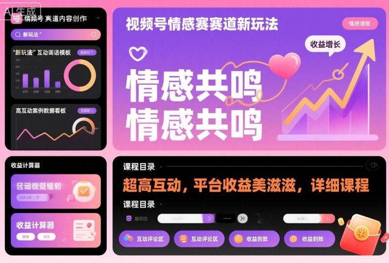 视频号情感赛道新玩法,超高互动,平台收益美滋滋,详细课程-云推网创项目库