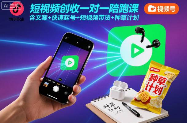 短视频创收一对一陪跑课，含文案+快速起号+短视频带货+种草计划-云推网创项目库